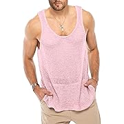 Photo 1 of Lanliun See Through Sleeveless Tank Tops for Men Casual Unique Workout Outdoor T Shirts Gym Muscle Shirts Pink