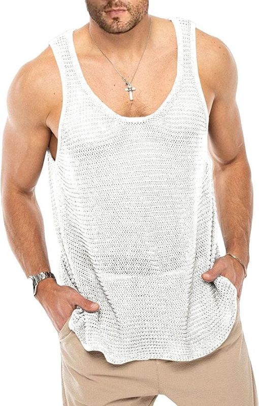 Photo 1 of Lanliun See Through Sleeveless Tank Tops for Men Casual Unique Workout Outdoor T Shirts Gym Muscle Shirts