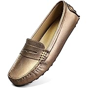 Photo 1 of Artisure Women's Classic Handsewn Metallic Rose Gold Leather Penny Loafers Driving Moccasins Casual Boat Shoes Slip On Fashion Office Comfort Flats 8.5 M