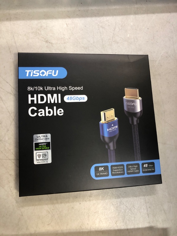 Photo 2 of TISOFU [Ultra Certified] 8K HDMI Cable 6FT: HDMI 2.1 Cables 48Gbps High Speed Premium Braided Cord 8K@60Hz 4K@120Hz 4K@144Hz HDCP 2.2&2.3 CL3 ARC eARC Dolby - HD/HDR/HDTV/PS5/PS4/Xbox Blue 6ft