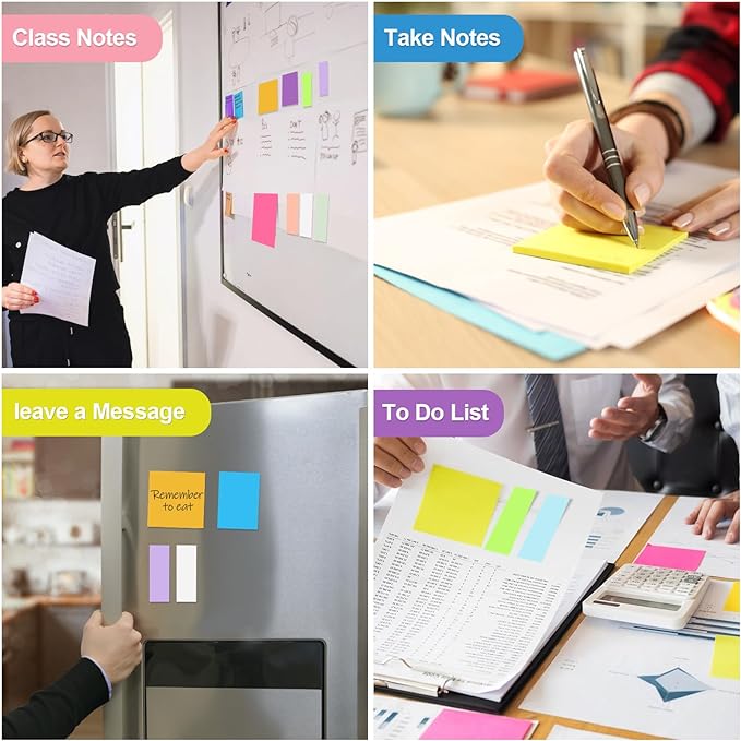 Photo 1 of 15 Pack Sticky Notes, 4 Sizes Colorful Sticky Note Pads, 50 Sheets/Book Bright Colors Self-Stick Notes Pads, Sticky Note for School, Office Supplies, Book Notes(13 Colors)
