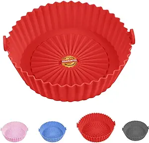 Photo 1 of 7.9inch Air Fryer Silicone Pot, Food Safe Air Fryer Liners Round, Silicone Air Fryer Basket Oven Accessories, Reusable Replacement of Flammable Parchment Liner(Red, For 3-5QT)