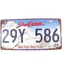 Photo 1 of 6x12 Inches Vintage Feel Rustic Home,Bathroom and Bar Wall Decor Car Vehicle License Plate Souvenir Metal Tin Sign Plaque (South Dakota 29Y 586), 