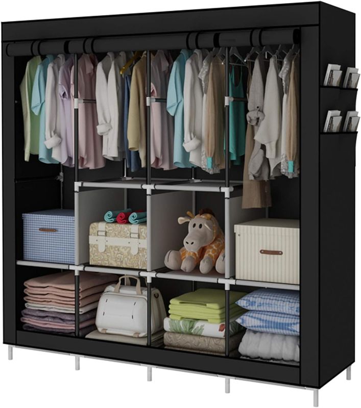 Photo 1 of ACCSTORE Portable Wardrobe Clothing Wardrobe Shelves Clothes Storage Organiser with 4 Hanging Rail,Black
