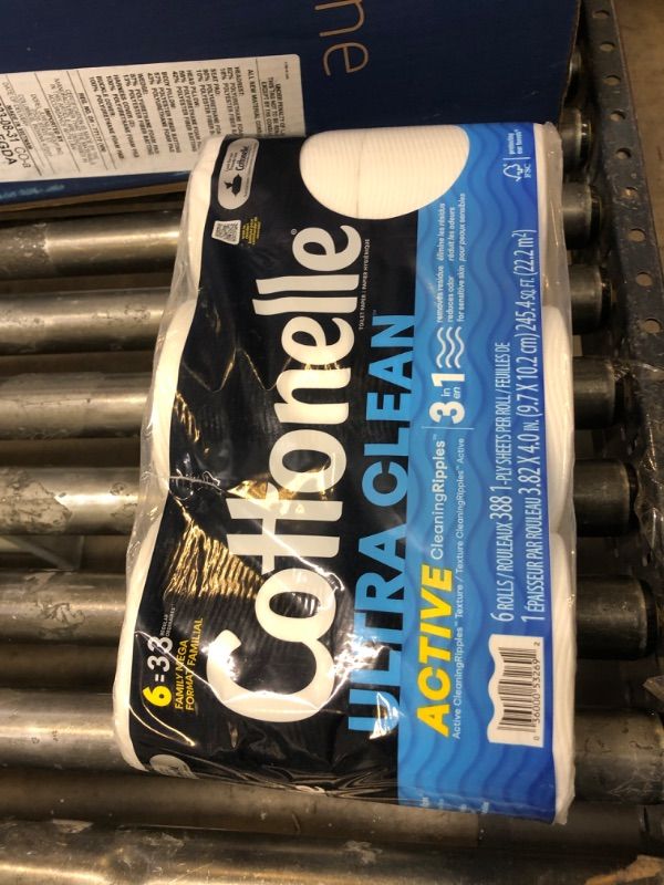 Photo 1 of Cottonelle Ultra Clean Toilet Paper with Active CleaningRipples Texture, Strong Bath Tissue, 6 Family Mega Rolls (6 Family Mega Rolls = 33 Regular Rolls), 388 Sheets per Roll