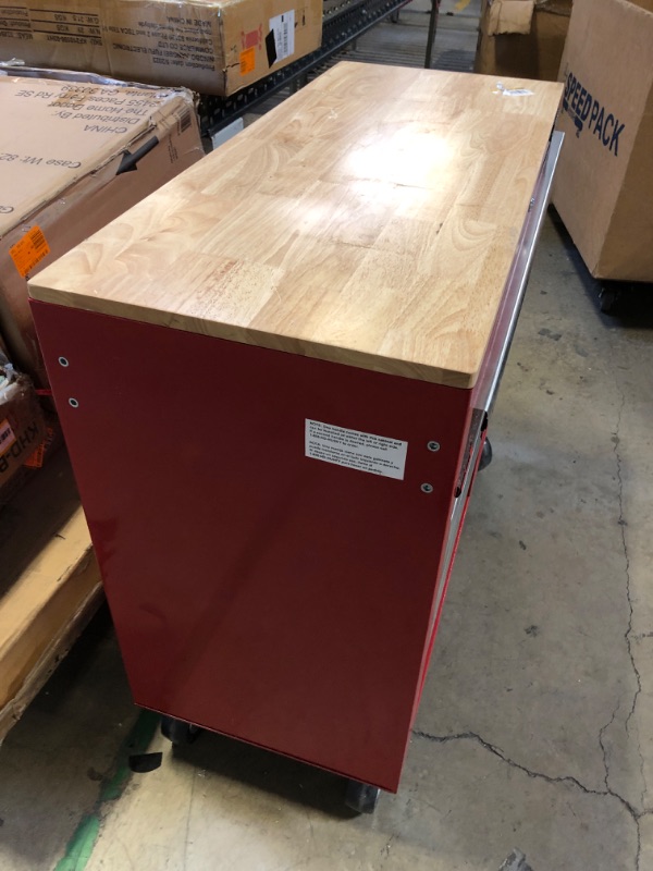 Photo 4 of 42 in. W x 18.1 in. D 8-Drawer Red Mobile Workbench Cabinet with Solid Wood Top
MISSING KEYS 