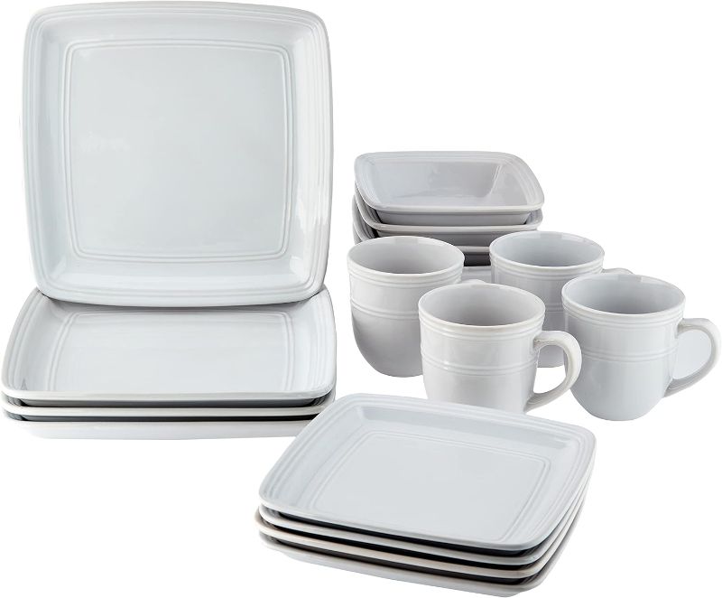 Photo 1 of American Atelier Square Dinnerware Sets | Turquoise Green Kitchen Plates, Bowls, and Mugs | 16 Piece Stoneware Madelyn Collection | Dishwasher & Microwave Safe | Service for 4 (MISSING CUPS)