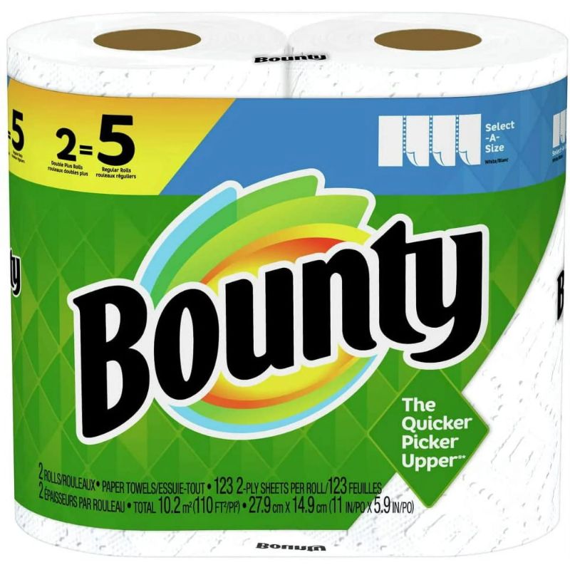 Photo 1 of Bounty Select-A-Size Paper Towels, White, 2 Double Plus Rolls = 5 Regular Rolls