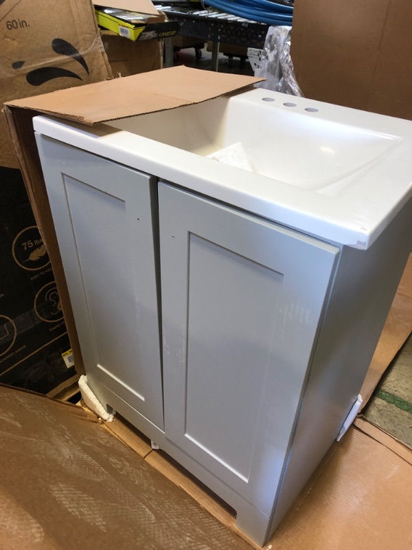 Photo 3 of 24 in. W x 19 in. D x 33 in. H Single Sink Freestanding Bath Vanity in Pearl Gray with White Cultured Marble Top
