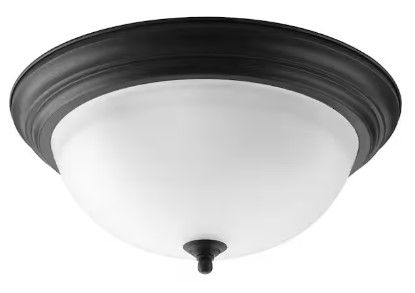 Photo 1 of 15.25 in. 3-Light Forged Black Flush Mount with Alabaster Glass
