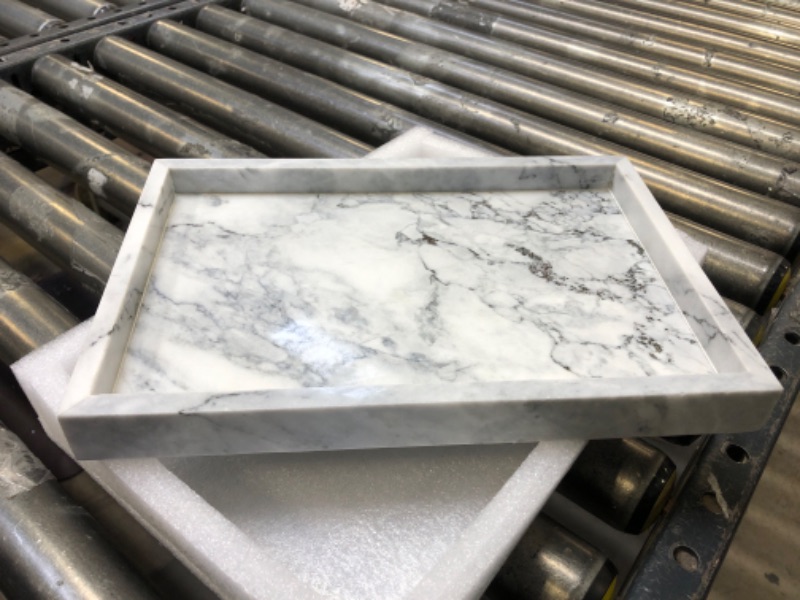 Photo 2 of 12"x8" Real Natural Marble Vanity Tray, Genuine Marble Storage Tray for Cosmetics/Jewelry, Non-Resin/Non-Ceramic, Dresser Organizer Tray, Bathroom Tray, Home Decor, Kitchen, Coffee Table, 12 x 8 inch Gray 12x8 inch