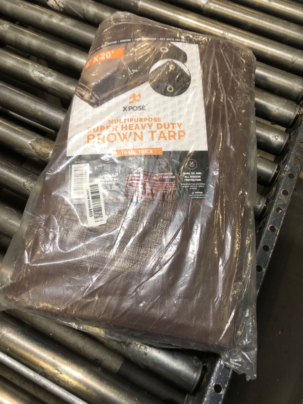 Photo 2 of 6' x 20' Super Heavy Duty 16 Mil Brown Poly Tarp Cover - Thick Waterproof, UV Resistant, Rip and Tear Proof Tarpaulin with Grommets and Reinforced Edges - by Xpose Safety