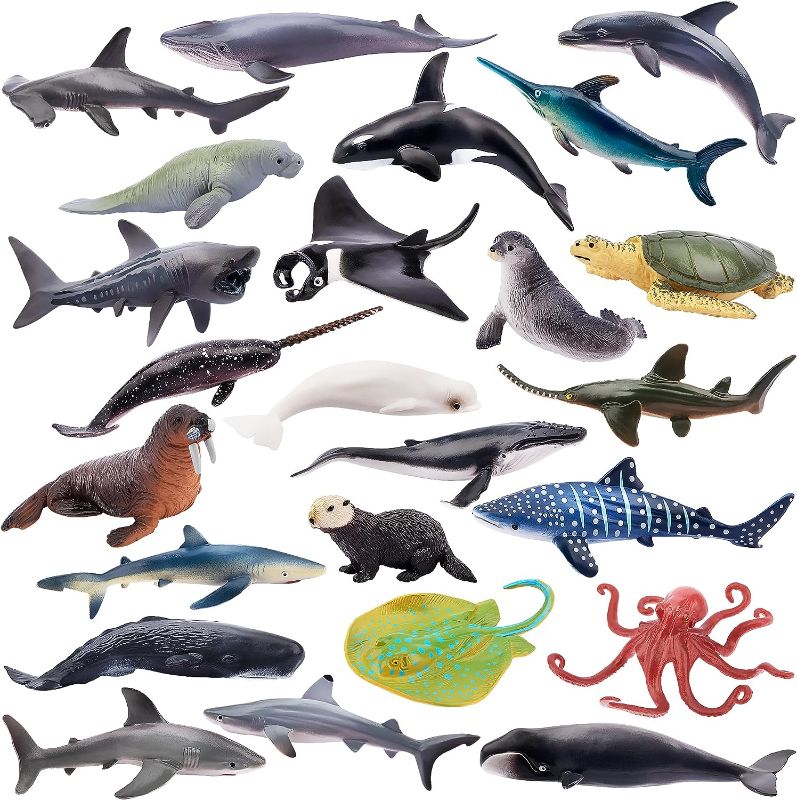 Photo 1 of TOYMANY 24pcs Mini Ocean Animal Figurines: Realistic Cake Toppers with Sharks, Whales & Octopus - Great for Kids' Parties, Gifts & School Projects
