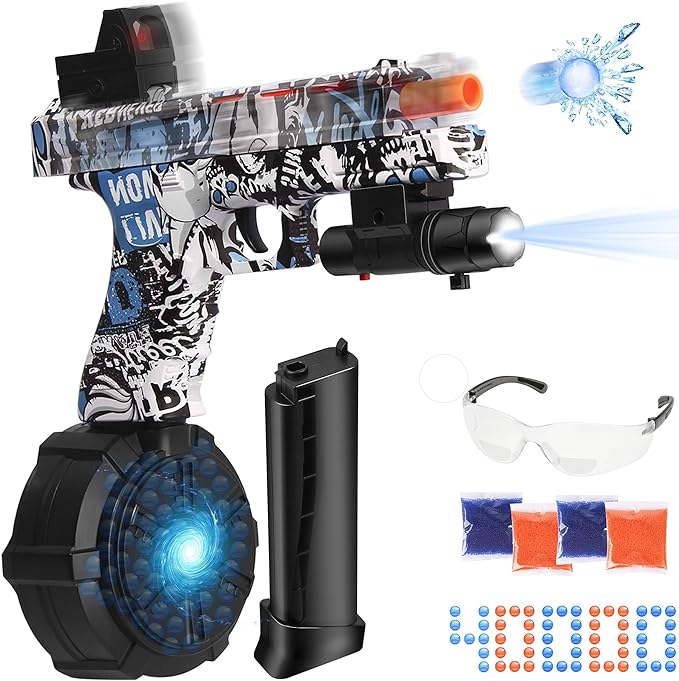 Photo 1 of  Gel Ball Blaster Pistol with Drum, Splatter Blaster for Orbeez Automatic, Manual & Automatic Dual Mode, Linked Shooting Effect with 40000 Gel Balls, Ages 14+, Blue*****Factory Sealed
