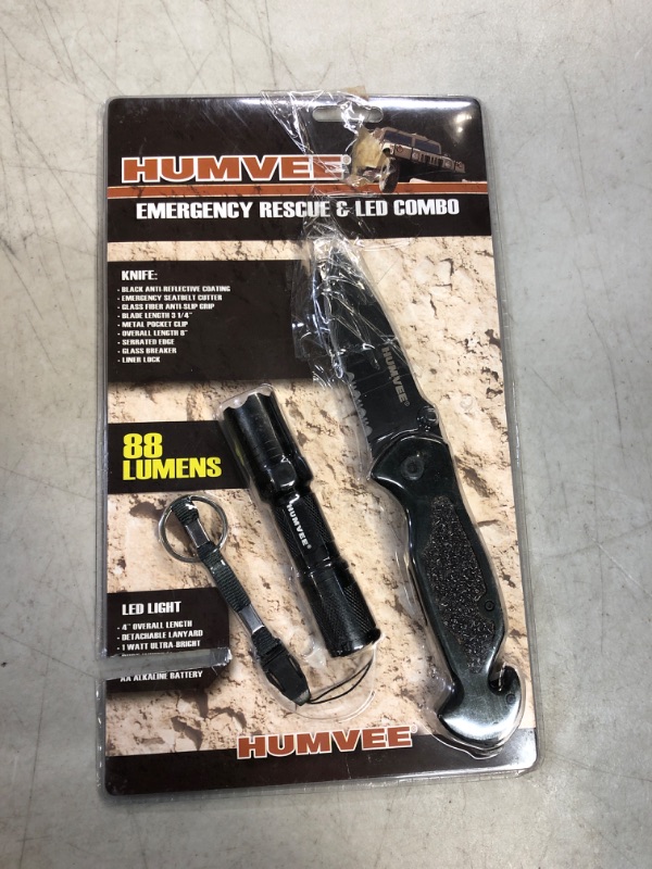 Photo 1 of Humvee HMV-KC-ER1 Black Emergency Rescue Knife & Light Combo