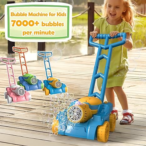 Photo 1 of Bubble Lawn Mower for Toddlers, Automatic Bubble Machine for Kids with Lights, Push Toys, Backyard Gardening Beach Toys, Outdoor Toys for Toddlers Girls Boys 1-3, Blue