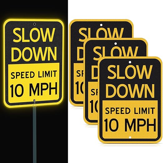 Photo 1 of 3 Pcs Slow Down Speed Limit Safety Signs 16.5 x 12 Inches, Reflective Thickened Aluminum with Ink Rust Resistant UV Protected and Weatherproof Easy Mounting Outdoor Use (20 MPH)