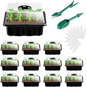 Photo 1 of 12 Packs Seed Starter Tray Seed Starter Kit (12 Cells Per Tray) with Dome and Base Greenhouse Grow Trays and Base Mini Greenhouse Germination Kit
