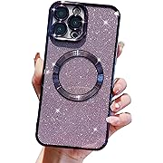 Photo 1 of Eiyikof Compatible with iPhone 13 Pro Max Magnetic Case [Compatible with MagSafe] with Camera Lens Protector, Luxury Plating Cute Glitter Bling Clear Case for Women Girls Soft TPU Cover?Purple?