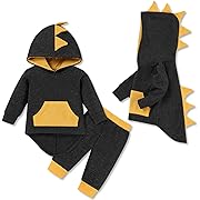 Photo 1 of 0/6 m--FoWear Newborn Boy Clothes 0 6 Months Long Sleeve Hooded 3D Dinosaur Sweatshirt Top Pants Set 2Pcs Baby Boy Outfit Fall Winter