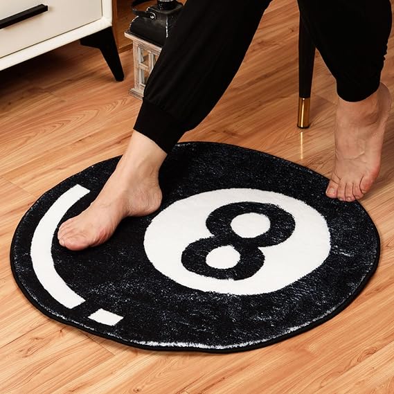 Photo 1 of 8 Ball Rug 24 Inch Round 8 Ball Rug Doormat Black and White Soft Billiards Bath Mat Cool 8 Ball Floor Carpet