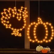 Photo 1 of [Large Size & 112 LED Lights] 2 Pack 12 Inch Thanksgiving Window Lights Turkey Lights Pumpkin Decorations with Suction Cup Battery Operated Fall Thanksgiving