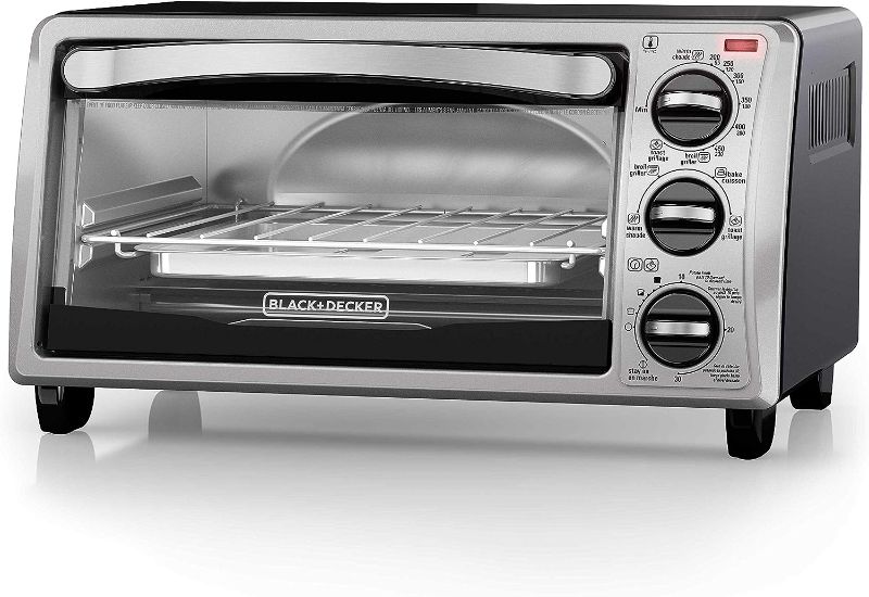 Photo 1 of BLACK+DECKER 4-Slice Convection Oven, Stainless Steel, Curved Interior fits a 9 inch Pizza, TO1313SBD
