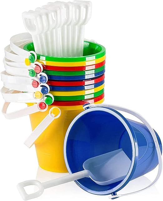 Photo 1 of Top Race 12-Piece Sand Toy Set - Durable & Imaginative Beach Play Kit with Colorful Buckets & White Shovels. Perfect for Kids Ages 3-5, Beach Parties, Outdoor Fun Gift for Young Beach Enthusiasts 12 Sets