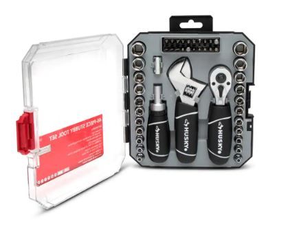 Photo 1 of 1/4 in. and 3/8 in. Stubby Ratchet and Socket Set (46-Piece)
