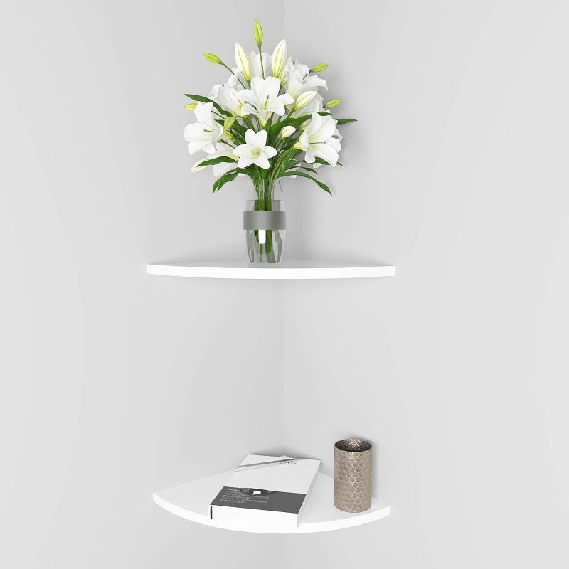 Photo 1 of  11 Inch Set of 2 Corner Wall Mounted Floating Shelf White,for Kitchen Room ,Living Room,Bathroom and Any Wall Corner Decor Display.
