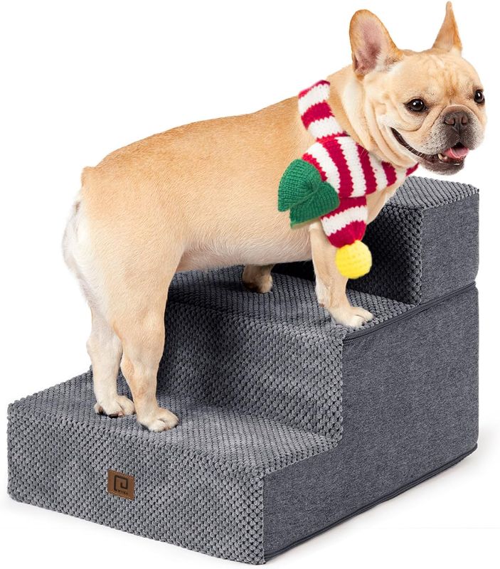 Photo 1 of  Dog Stairs for Small Dogs, 3-Step Dog Stairs for High Beds and Couch, Folding Pet Steps for Small Dogs and Cats, and High Bed Climbing, Non-Slip Balanced Dog Indoor Step, Grey, 3/4/5 Steps
