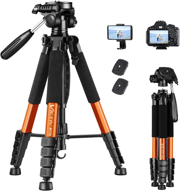 Photo 1 of VICTIV 74” Camera Tripod for iPhone Canon Nikon, Lightweight Travel Tripod with Carry Bag, Aluminum Professional Camera Tripod Stand for DSLR/SLR