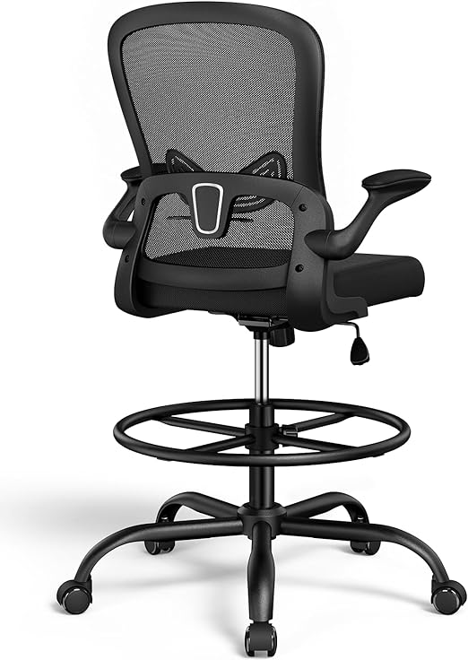 Photo 1 of ErGear Drafting Chair, Height-Adjustable Tall Office Chair with Lumbar Support and Foot Ring, Standing Desk Chair with Padded Flip-Up Armrests, Ergonomic Drafting Office Chair Home Office
