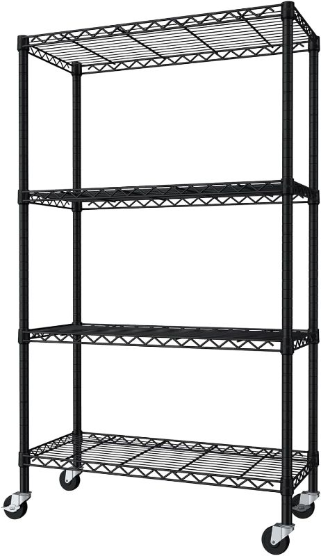 Photo 1 of SINGAYE 4 Tier Adjustable Storage Shelf with Wheels,Heavy Duty Storage Shelving Unit Storage Rack Shelves Wire Rack for Garage Office Pantry Kitchen,36" W x 14" D x 57.75" H,1400LBS,Black
