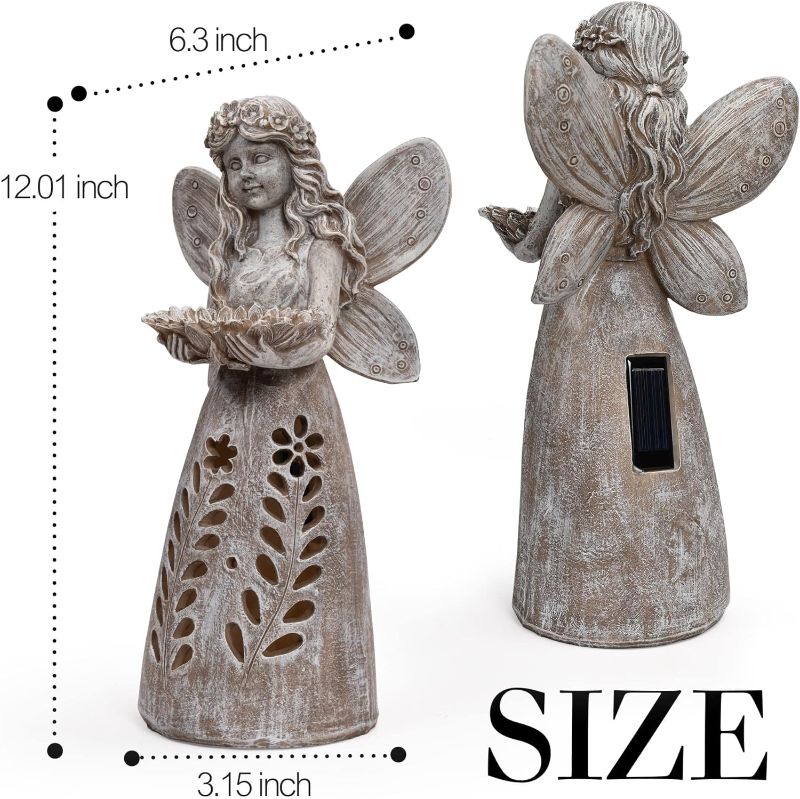 Photo 1 of YEWLLEW Angel Garden Figurine Decor,Outdoor Patio Garden Sculptures & Statues, Solar Yard Decorations Lawn Ornaments Figurines for Outside
