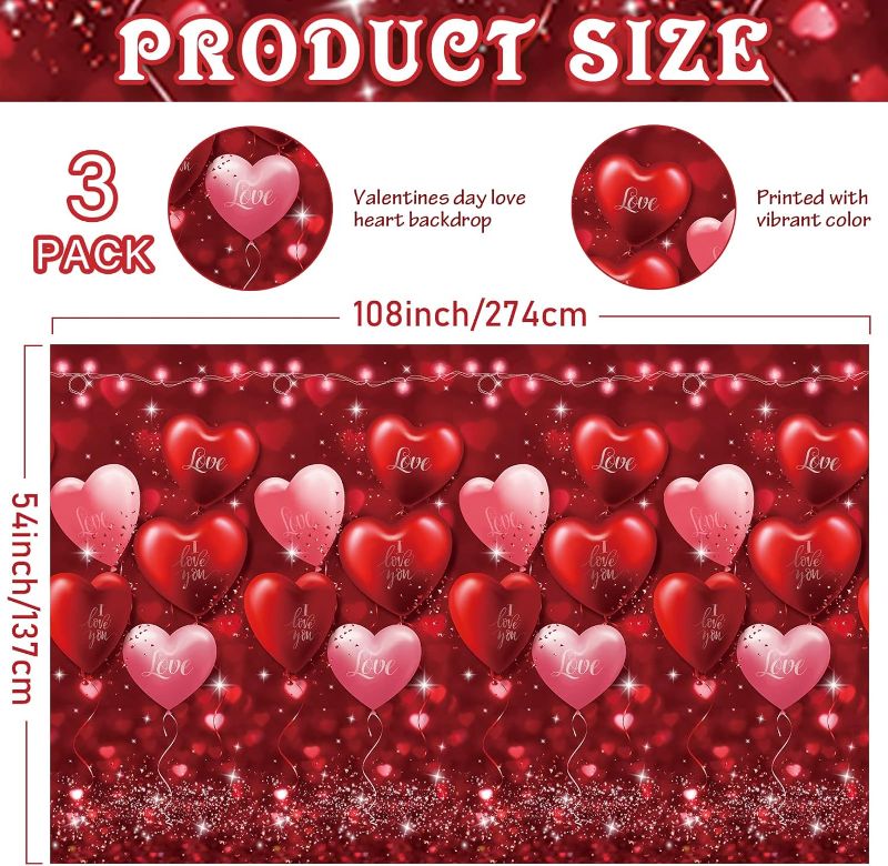 Photo 2 of 3Pcs Valentines Day Backdrop Decorations,Large Plastic Red Hearts Balloons Love Sign Banner Photography Background Sign for Engagement Weeding Birthday Valentine’s Day Party Decor,54 x108 inches
