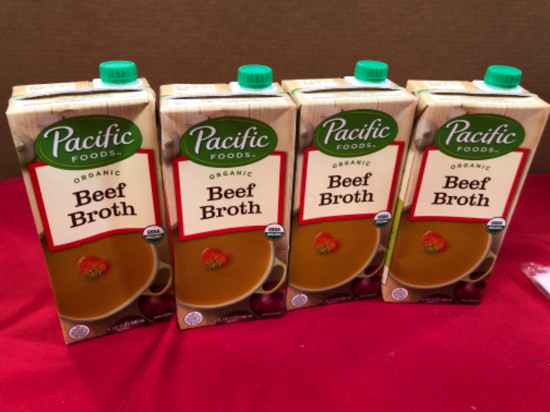 Photo 2 of 4pcs---Pacific Foods Broth, Organic, Beef - 32 fl oz------ exp date 05/2024