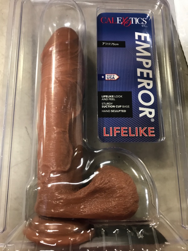 Photo 2 of CalExotics The Emperors Better Than Real Dildo with Suction Cup and Lubricant, Brown, 8 Inches