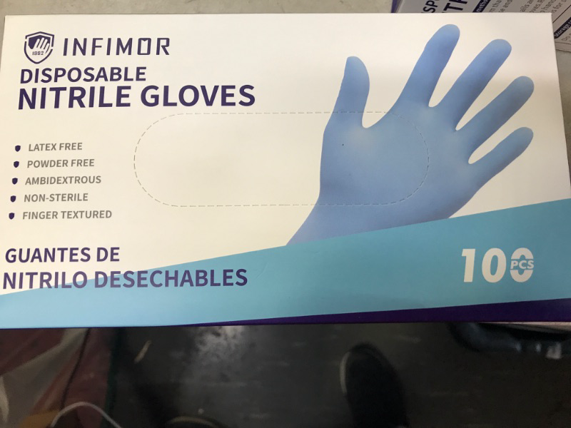 Photo 1 of 
Infimor Disposable Nitrile Gloves Powder & Latex Free 3 mil Non-Sterile Nitrile Exam Gloves Light Duty Cleaning Gloves, Large, Box/100