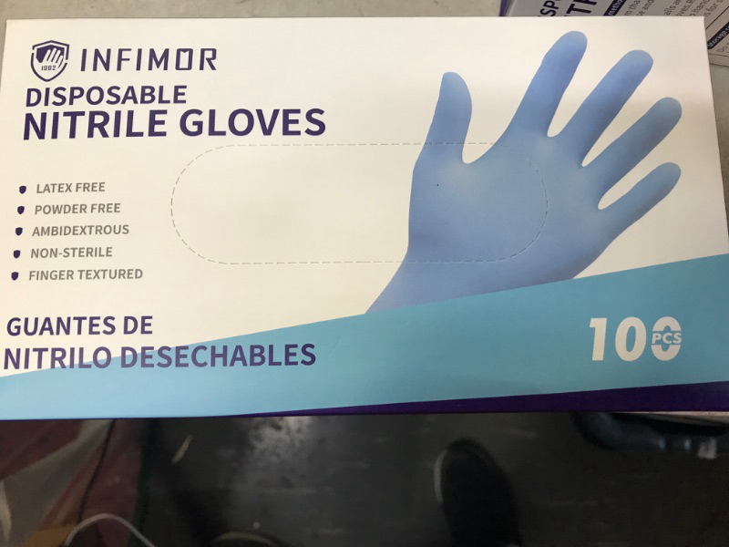 Photo 2 of 
Infimor Disposable Nitrile Gloves Powder & Latex Free 3 mil Non-Sterile Nitrile Exam Gloves Light Duty Cleaning Gloves, Large, Box/100