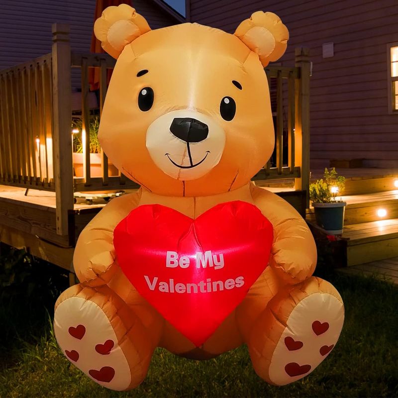 Photo 1 of 4.2FT Valentines Day Inflatables Bear with Heart, Blow UpYard Decorations with Build-in LED Lights, Romantic Gift, Valentines Day Decor for Outdoor Yard, Garden, Lawn Brown