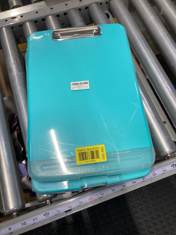 Photo 2 of CLOUDIA Clipboard with Storage, High Capacity Nursing Clipboards with Pen Holder, Heavy Duty Plastic Clipboard with Low Profile Clip, Clipboard Folder Side-Opening, Smooth Writing for Office (Cyan)