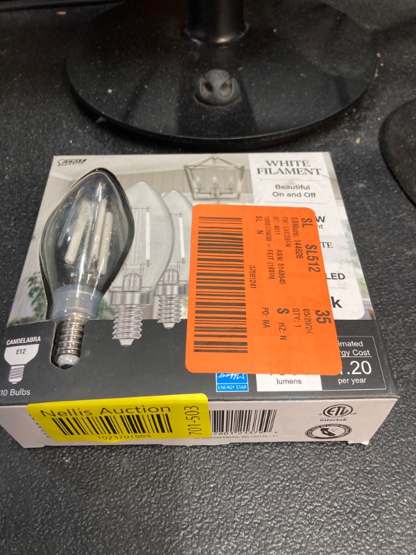 Photo 1 of 100-Watt Equivalent B10 E12 Candelabra Dim White Filament Clear Glass Chandelier LED Light Bulb True White 3500K, 3-Pack