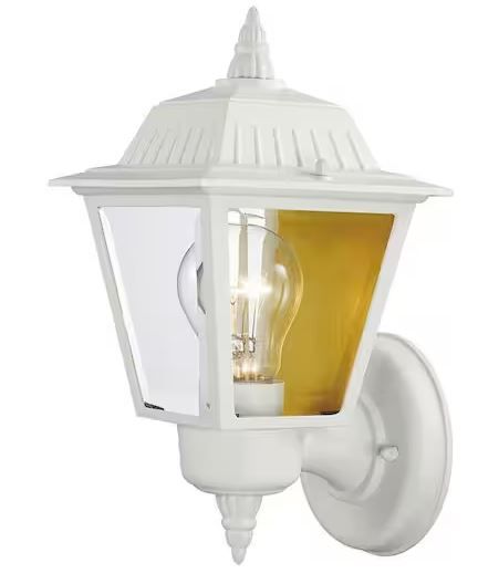 Photo 1 of 13.5 in. 1-Light White Outdoor Wall Light Fixture with Clear Glass