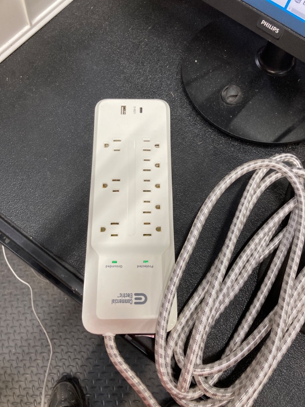 Photo 2 of 12 ft. Braided Cord 8-Outlet Surge Protector with USB, White