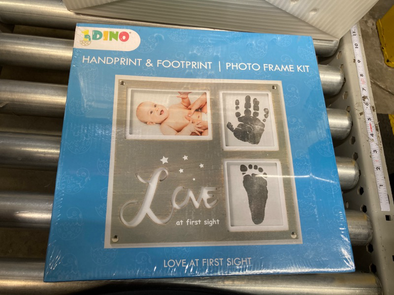 Photo 2 of 1Dino Premium Baby Handprint and Footprint Kit - 12.6” x 12.2" White/Grey Wood Baby Picture Frame - Includes 2X Clean Touch Ink Pad for Baby Hand and Footprints - Baby Registry, Baby Shower Gifts Black Ink Pad