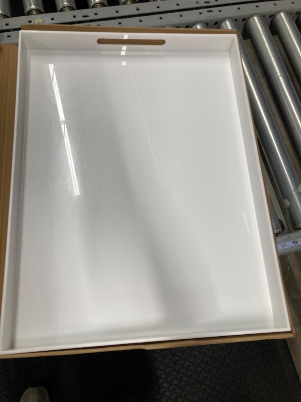 Photo 2 of ***THERE ARE SCRATCHES ON THE TRAY**** White Acrylic Serving Tray 11x14 Inch-Serving Coffee Appetizer Breakfast-Kitchen Countertop Tray, Makeup Drawer Organizer, Vanity Table Tray for Bath, Ottoman Tray, Decorative Tray with Handles White 11x14 Inch