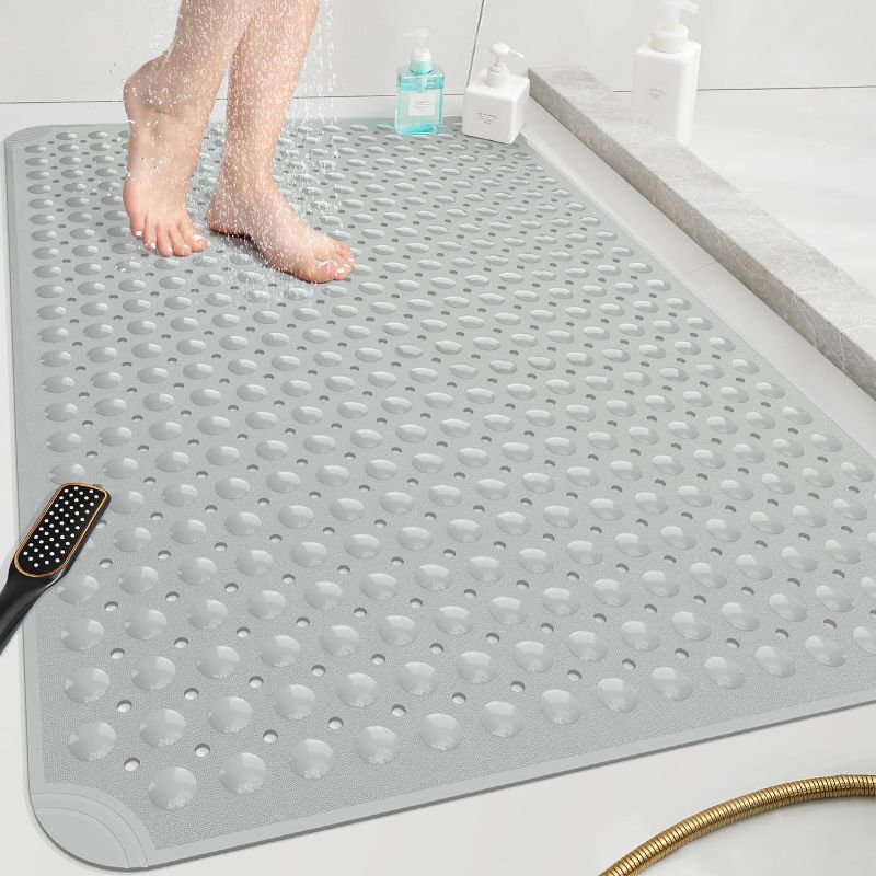 Photo 1 of *** NORMAL WAER AND TEAR*** OTHWAY Extra Large Shower Mat 47x32, TPE Non Slip Shower Mat, Inside Shower Mat with Drain Holes Suction Cups, Walk in Shower Mat for Shower Stall, Anti-Slip for Elderly Kids (Dark Grey)