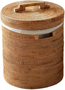 Photo 1 of Fengyan Storage 1 Pack Manual Rattan Woven Socks Clothes Basket Socks Clothes Toy Storage Basket Laundry Basket Socks Clothes Bucket (Size : L 40x45cm)