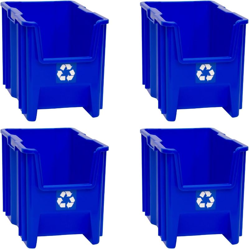 Photo 1 of ***(ONLY 3)***
Commercial Industrial Heavy Duty Stackable Open-Front Recycling Bin Box Containers, 7 Gallon, 3 Pack, Blue
